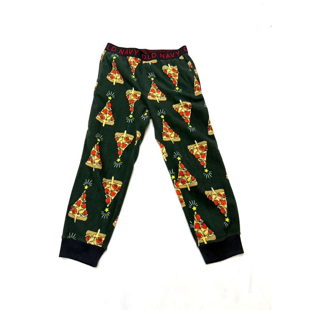 OLD NAVY Boys Small 6-7 Green Pizza Christmas Tree Fleece Jogger PJ Loung Pants